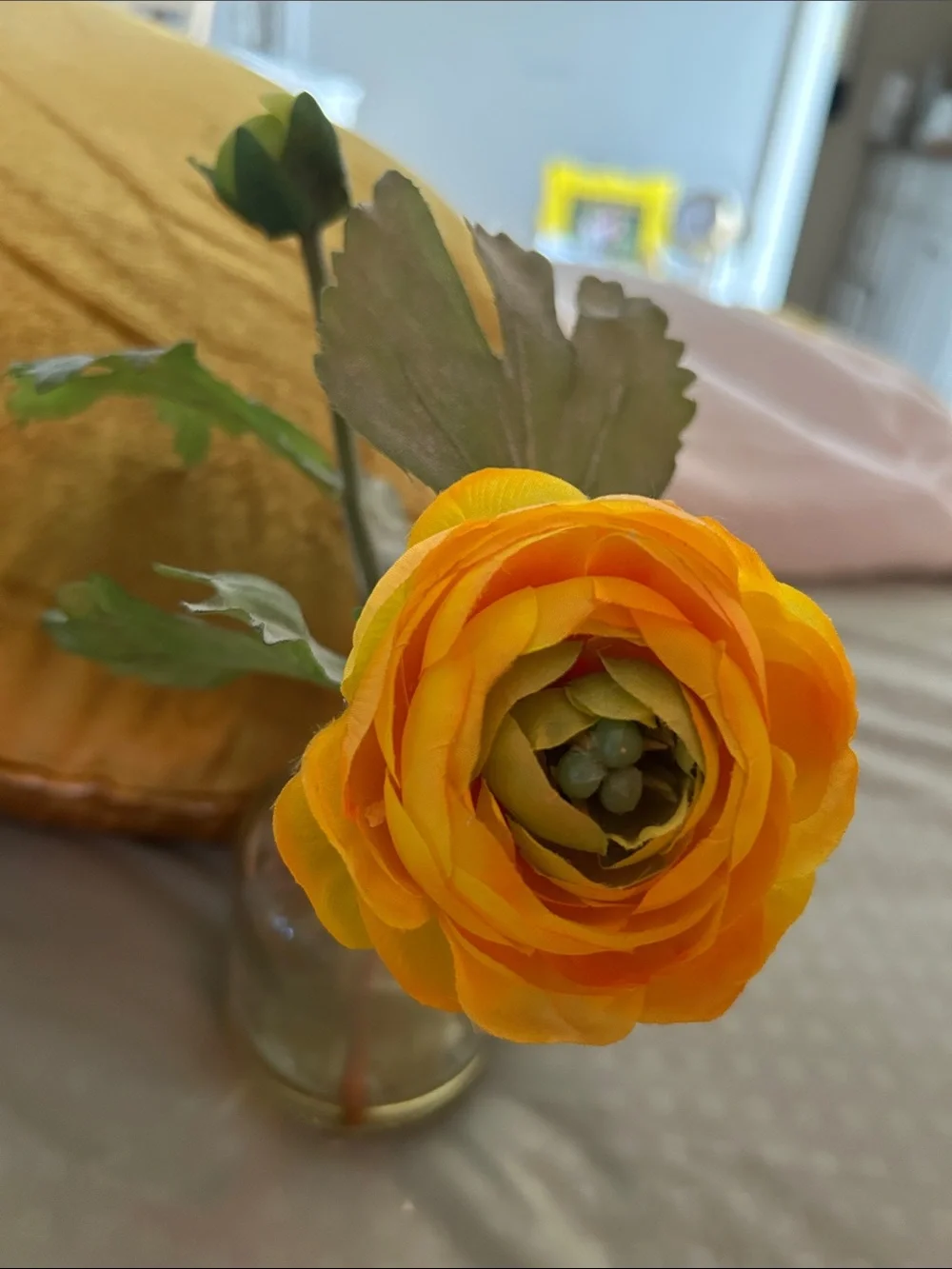 Yellow Faux Ranunculus Stem - Decorative Home Accent